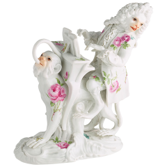 Affenkapelle Klavierspieler, Blumenmalerei, Purpur Rose, H 12,5 cm