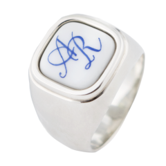 Siegelring eckig mit Monogramm (2 Buchstaben) in Kobaltblau, 60 mm, 925 Sterlingsilber