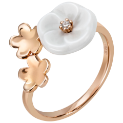 Ring Royal Blossom Bouquet, 3 Blüten S/XS/XS, 750 Roségold, 1 Porzellanblüte S, 1 Brillant 0,02 ct, TW, VSI, Vollschliff Gut, 2 Go