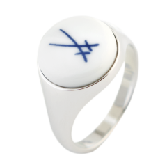 Siegelring rund, Markenzeichen Schwerter in Kobaltblau, 54 mm, 925 Sterlingsilber