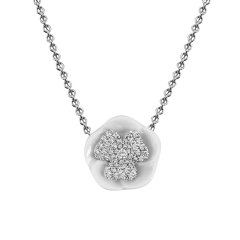 Collier Royal Blossom Pavé, 750 Weißgold, 1 Blüte pavé,  1 Porzellanblüte M, 49 Brillanten 0,224 ct, TW, VSI, VS Gut, Länge 45 cm,