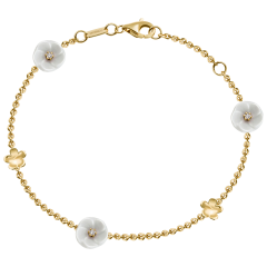 Armband Royal Blossom Bouquet, 750 Gelbgold, 5 Blüten S/XS, 3 Porzellanblüten S, 3 Brillanten 0,06 ct, TW, VSI, Vollschliff Gut, 2