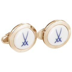 Manschettenknöpfe Markenzeichen Schwerter in Kobaltblau, 925 Silber vergoldet, 2,2 x 4 cm