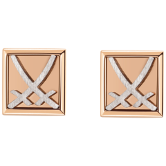 Manschettenknopf-Paar mit neuer Mechanik, Stift gebogen mit Kugel 925 Silber vergoldet, Schwerter Silber weiß