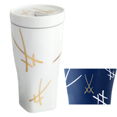 Coffee to go Becher mit Porzellandeckel und Manschette, Form "Nova", "Swords", V 0,35 l