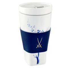 Coffee to go Becher mit Porzellandeckel und Manschette, Form "Nova", "Blue Orchid", V 0,35 l