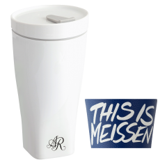 Coffee to go Becher mit Porzellandeckel und Manschette, Monogramm, 2 Buchstaben, schwarz, Form "Nova", Weiß, V 0,35 l