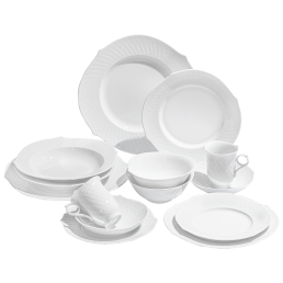 Starter-Set, 14-tlg. für 2 Personen, Form "Wellenspiel Relief", Weiß