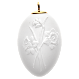 Osterei mit Relief, Narzissen, Weiß, Biskuit, H 5 cm