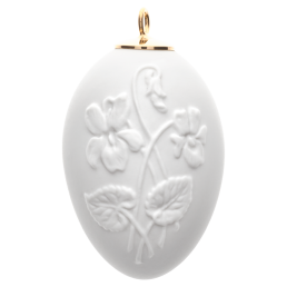 Osterei mit Relief, Veilchen, Weiß, Biskuit, H 5 cm