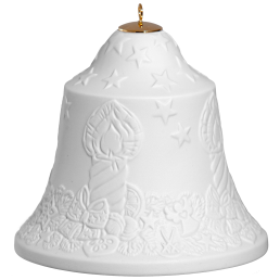 Bell with relief, advent wreath, white, bisque, H 8 cm