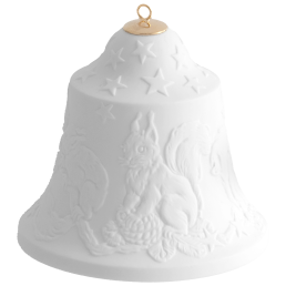 Bell with relief, squirrel, white, bisque, H 8 cm