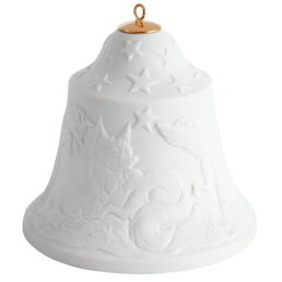 Bell with relief, foxes, white, bisque, H 8 cm