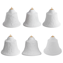 Bell set, 6-pcs, "Christmas Reliefs", white, bisque