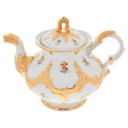 Teekanne, Form "B-Form", Gestreute Blümchen, bunt, Goldbronze, leicht, V 1,20 l