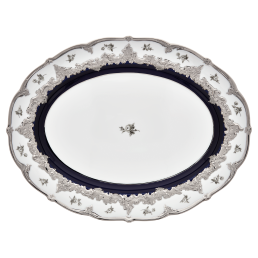Platter, oval, Shape "B-Form", Strewn Roses, white-grey, royal blue, shiny platinum, L 40 cm