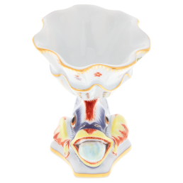 Eierbecher, Form "Schwanendessin", Indische Blumenzweige, gestreute Blümchen, Goldkante, Goldrand, H 7 cm