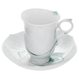 Kaffeetasse, Form "Wellenspiel Relief", Waldflora mit Insekten, bunt, weißer Rand, V 0,15 l