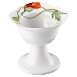 Eierbecher, Form "Wellenspiel Relief", Blumenmalerei "Wilder Mohn", rot, weißer Rand, H 7 cm