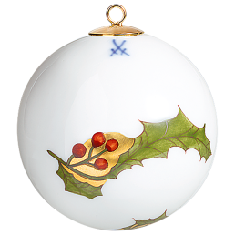 Baumschmuck Kugel, Stechpalme, bunt und gold, weißer Rand, Ø 5 cm