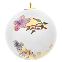 Baumschmuck Kugel, Florale Ranke, bunt und gold, weißer Rand, Ø 5 cm