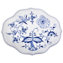 Schälchen, Form "Neuer Ausschnitt", Zwiebelmuster, kobaltblau, weißer Rand, L 18 cm