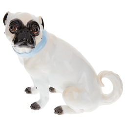 Hund Mops, ohne Schellen, Bunt staffiert, H 18 cm