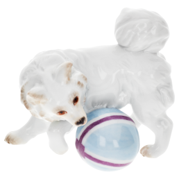 Hund Spitz mit Ball, Bunt staffiert, H 5 cm