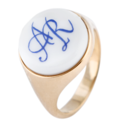 Siegelring rund mit Monogramm (2 Buchstaben) in Kobaltblau, 54 mm, 925 Silber rosé vergoldet