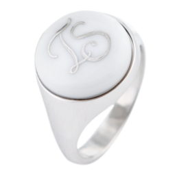 Master-Signet Ring round with monogram (2 letters) in Platinum, 925 sterling silver