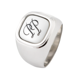 Master-Signet Ring square with monogram (2 letters) in black, 925 sterling silver