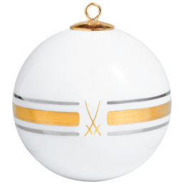 Baumschmuck Kugel, Bänder in Platin und Gold, Markenzeichen Meissen, gold, Ø 5 cm