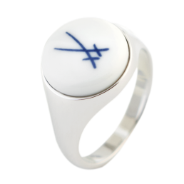 Siegelring rund, Markenzeichen Schwerter in Kobaltblau, 54 mm, 925 Sterlingsilber