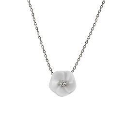 Collier Royal Blossom Basic, 750 Weißgold, 1 Porzellanblüte S mit 1 Brillant 0,02 ct, TW, VSI, Vollschliff Gut, 45cm, Öse bei 42cm