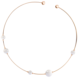 Halsreif Pearl Collection Pure White, 750 Roségold, 5 Porzellanperlen in den Größen 8, 10 und 12mm, Innendurchmesser ca. 125mm