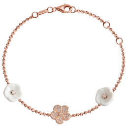Bracelet Royal Blossom Pavé, 750 rose gold, 1 blossom pavé, 2 porcelain blossoms ,  33 brilliants 0,18 ct VS fw, length 19 cm
