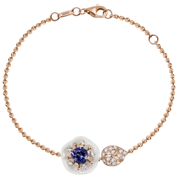 Bracelet Royla Blossom Gem "Tanzanite Blue", 750 rose gold, 1 porcelain blossom S, 1 Tanzanite Blue 0,30 ct, 19 brilliants 0,112 c