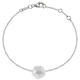 Bracelet Royal Blossom Basic,  750 white gold, 1 porcelain blossom S with 1 brilliant 0,02 ct, TW, VSI, full cut good, length 19cm
