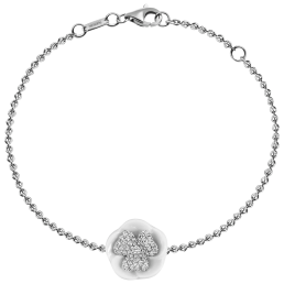 Bracelet Royal Blossom Pavé, 750 white gold, 1 blossom pavé, 1 porcelain blossom M,  49 brilliants 0,224 ct, TW, VSI, full cut goo