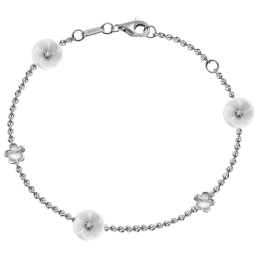 Bracelet Royal Blossom Bouquet, 750 white gold, 5 Blossoms S/XS, 3 porcelain blossoms S, 3 brilliants 0,06 ct, TW, VSI, 2 gold blo