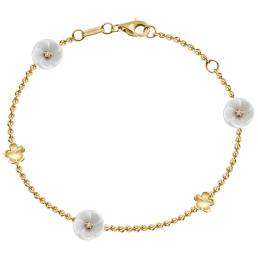 Bracelet Royal Blossom Bouquet, 750 yellow gold, 5 Blossoms S/XS, 3 porcelain blossoms S, 3 brilliants 0,06 ct, TW, VSI, 2 gold bl