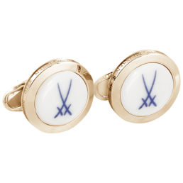 Manschettenknöpfe Markenzeichen Schwerter in Kobaltblau, 925 Silber vergoldet, 2,2 x 4 cm