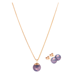 Set Pearl Collection Lilac, Ohrstecker & Collier 45 cm, 750 Roségold