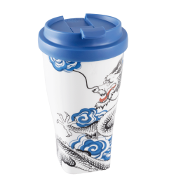 Coffee to go Becher mit Kunststoffdeckel, Form "Nova", Glücksdrache, V 0,35 l